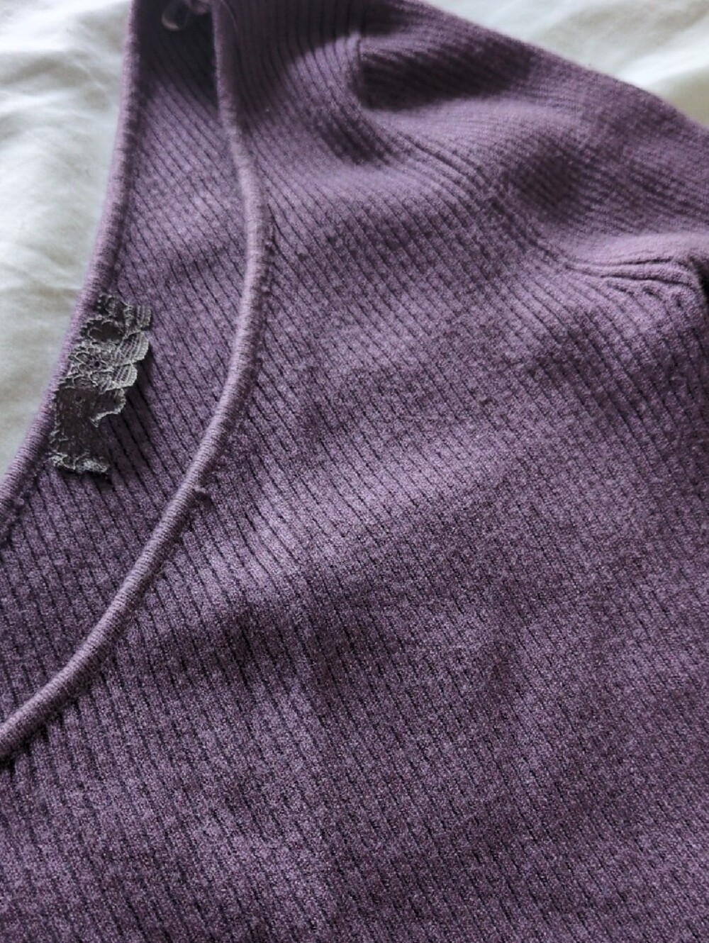 Purple One-Shoulder Ribbed Knit Sweater - Picture 2 of 3